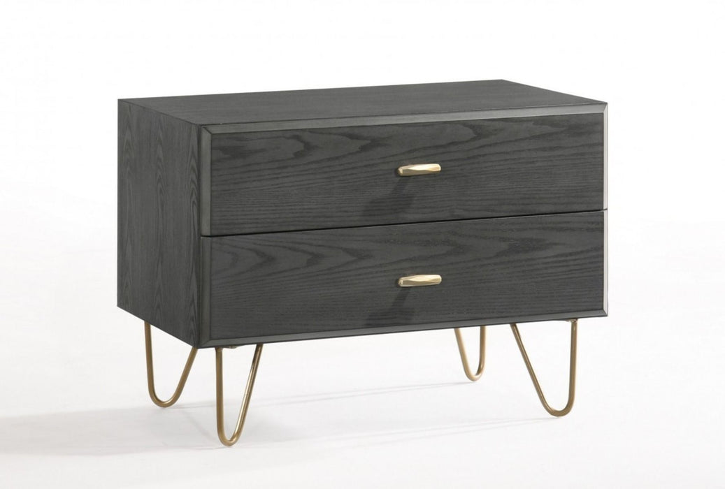 Contemporary Nightstand With Two Drawers - Gray And Gold