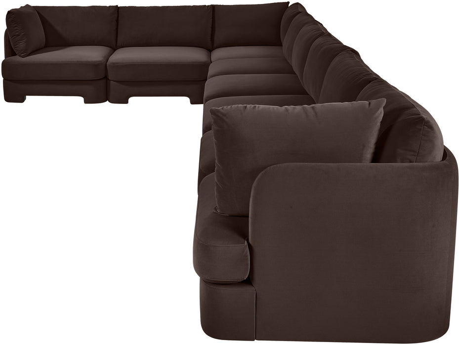 Meridian Furniture Hammond velvet performance fabric 8-piece L-shaped sectional sofa with plush cushions and modern design.