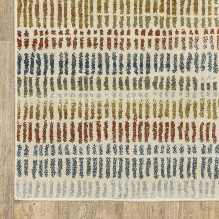 8' x 10' Geometric Power Loom Stain Resistant Area Rug - Ivory Blue Green Red And Gold