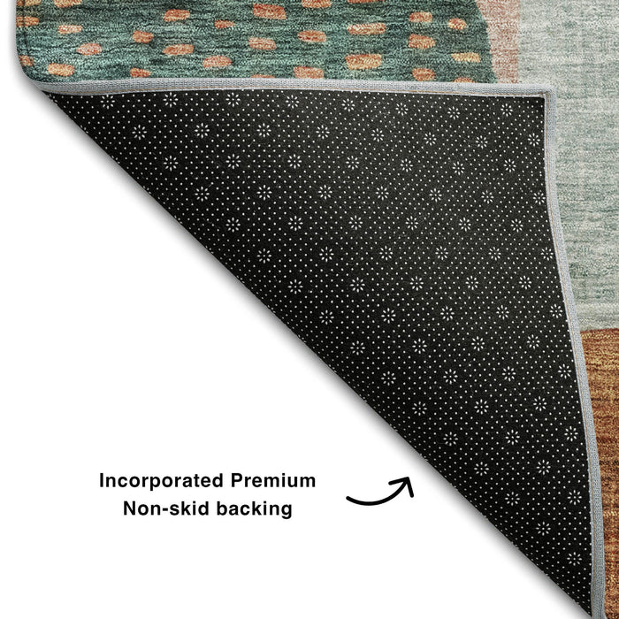 10' X 14' Geometric Washable Area Rug With UV Protection (684816) - Orange / Teal / Purple