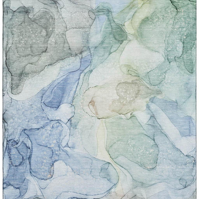 3' X 5' Abstract Washable Area Rug With UV Protection (647003) - Blue / Ivory