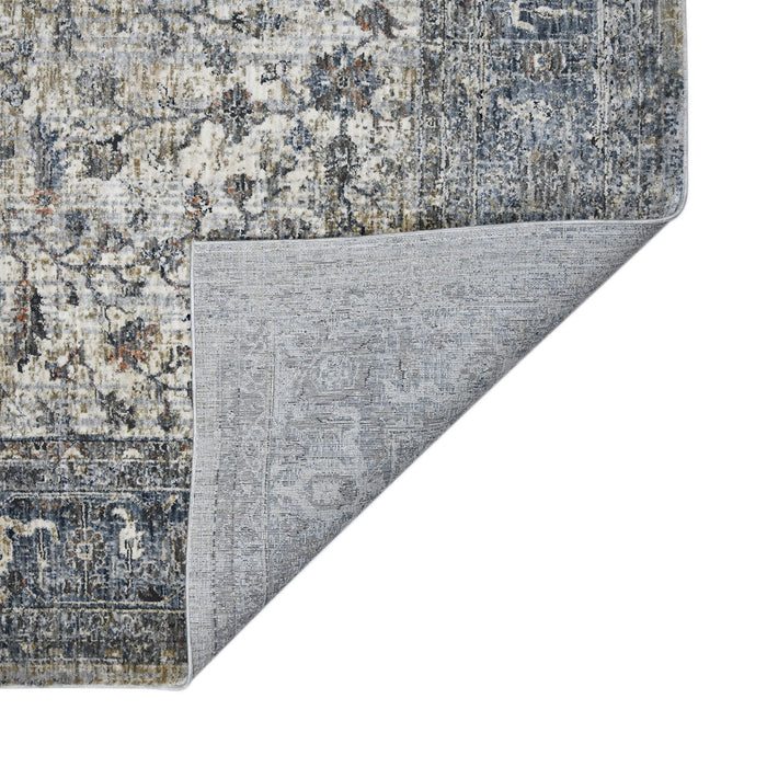 10' x 14' Oriental Power Loom Area Rug - Ivory Blue And Gray