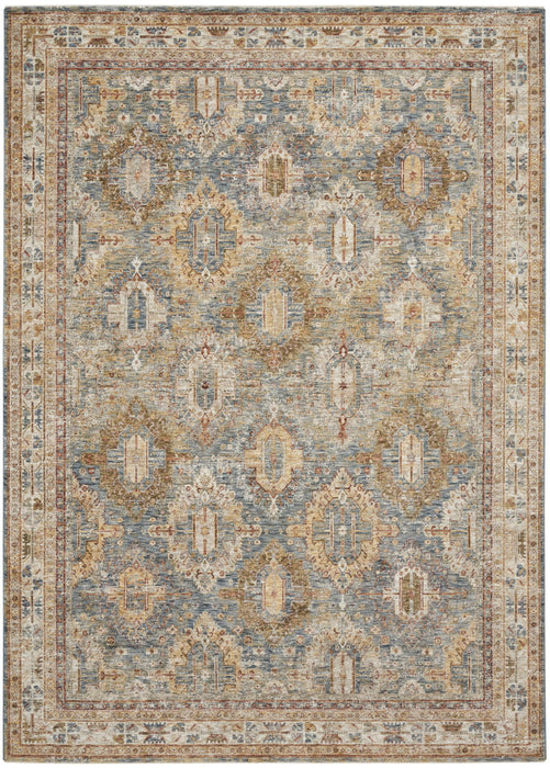 9' X 13' Geometric Distressed Area Rug (553098) - Blue / Gold