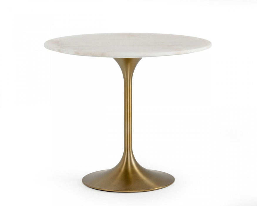Rounded Marble Metal Dining Table - White / Gold