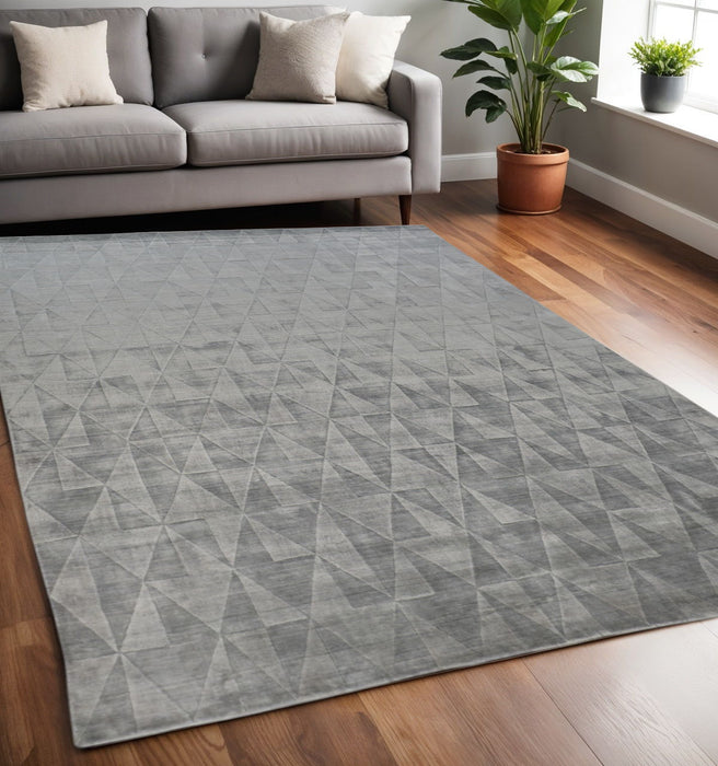 5' x 8' Geometric Hand Woven Area Rug - Gray Ivory And Silver