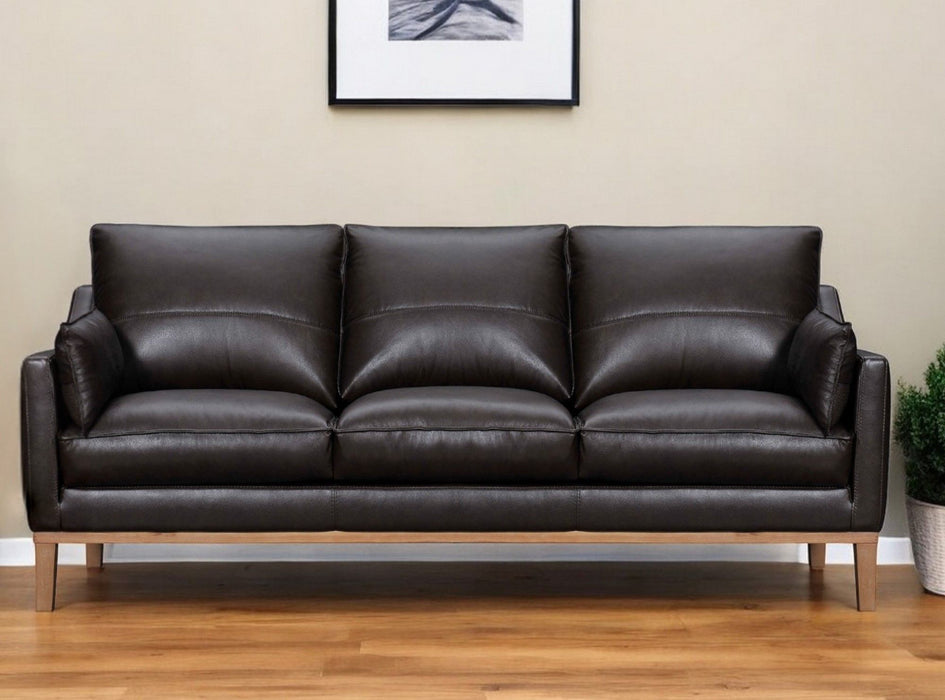 Leather Sofa And Toss Pillows With Brown Legs - Dark Brown