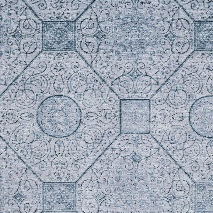 10' X 14' Geometric Washable Area Rug With UV Protection (700035) - Blue / Ivory