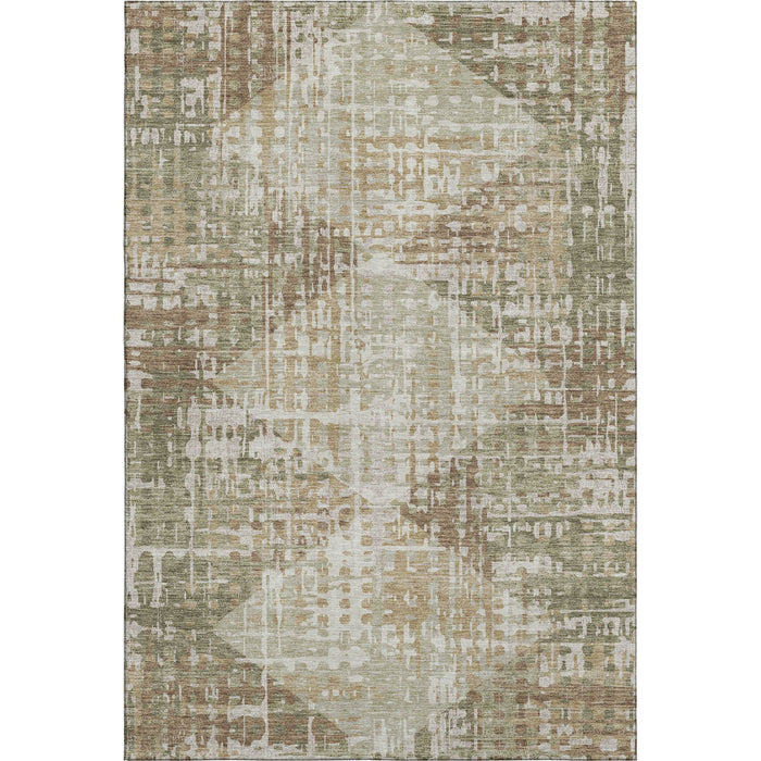 10' X 14' Geometric Washable Area Rug With UV Protection (718388) - Fern Green / Beige