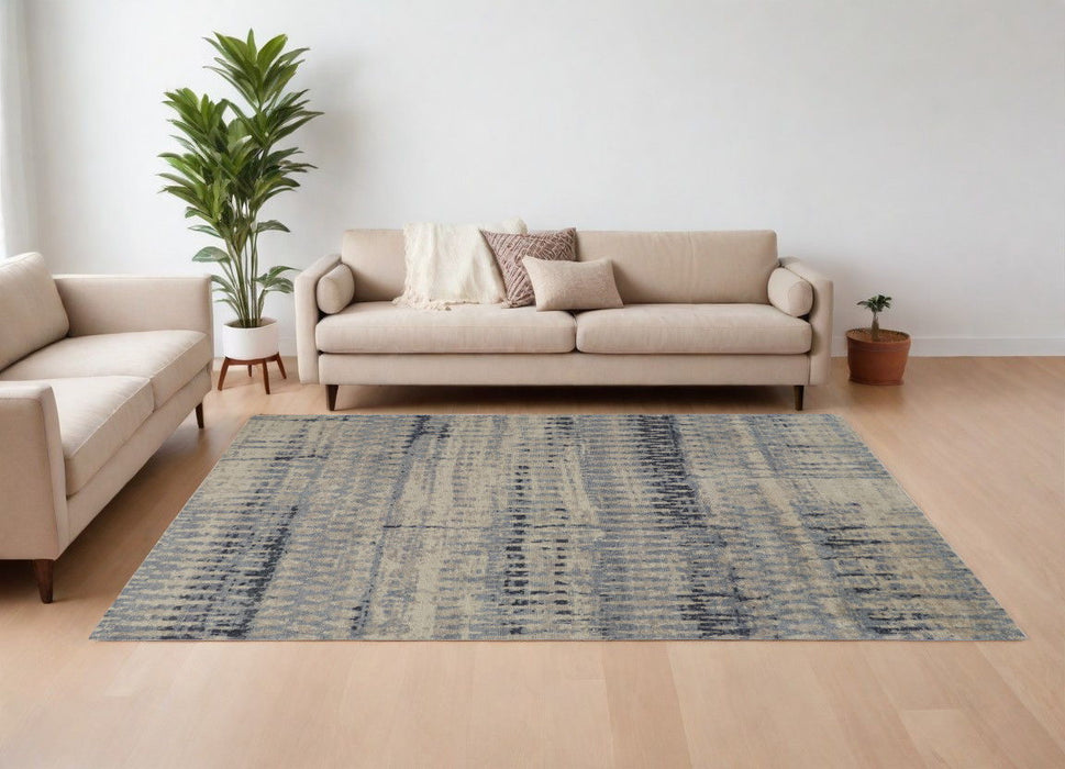 8' x 10' Wool Abstract Hand Knotted Area Rug - Gray Blue And Ivory