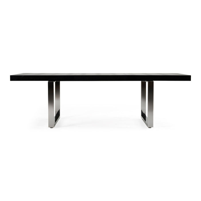 Wood Stainless Steel Removable Leaf Sled Base Extendable Dining Table - Black / Silver