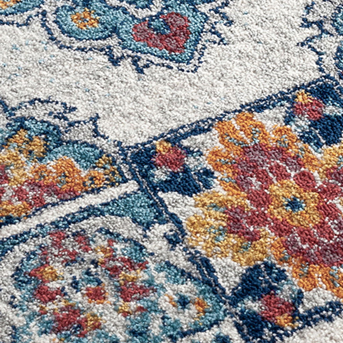 9' x 12' Medallion Power Loom Area Rug - Blue Red And Orange