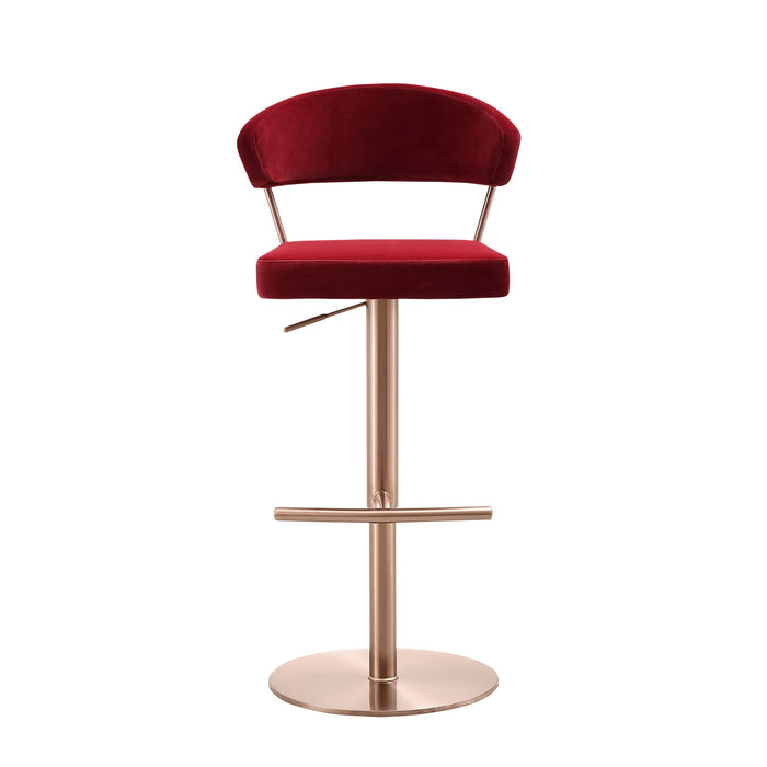 Velvet Low Back Adjustable Height Swivel Bar Chair - Red / Rose / Gold
