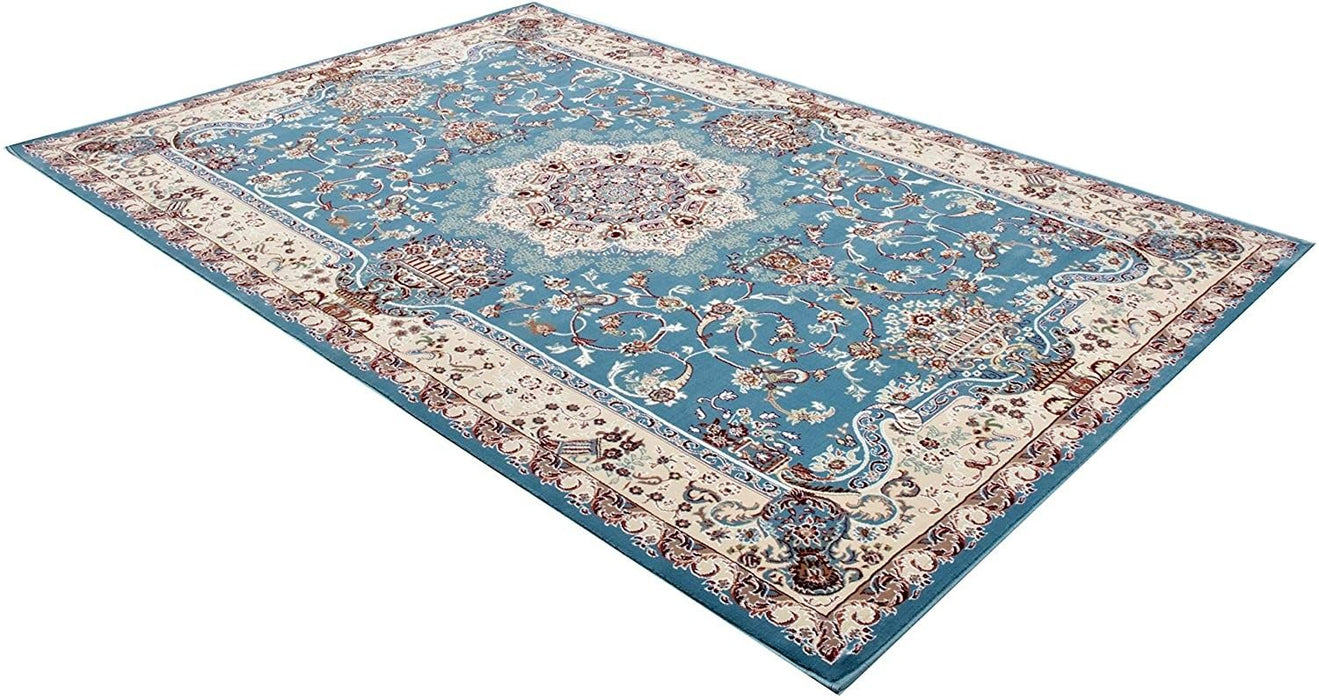 8' x 11' Oriental Power Loom Area Rug - Blue And Ivory