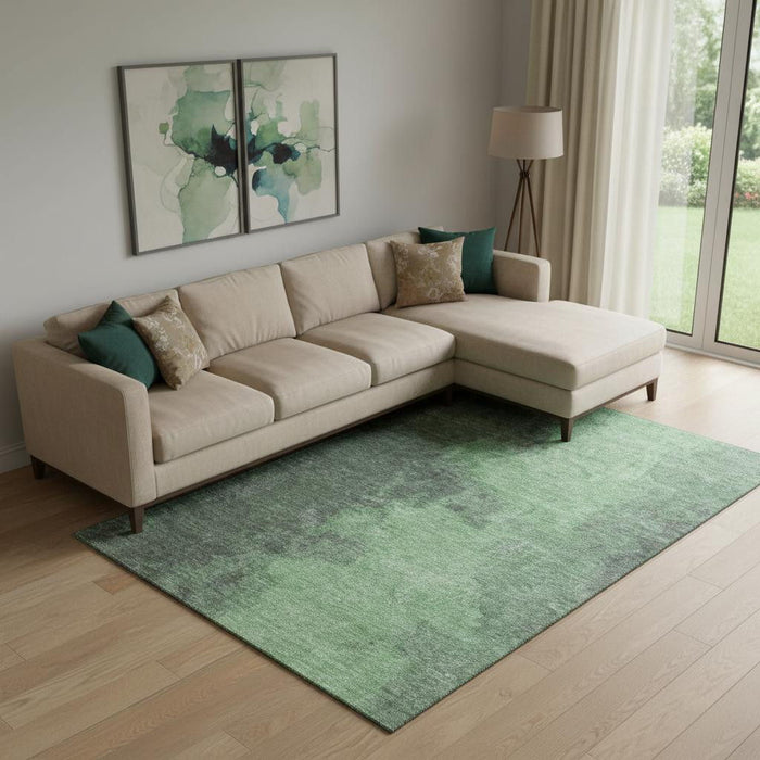 10' X 14' Abstract Washable Area Rug With UV Protection (699836) - Fern Green / Sage