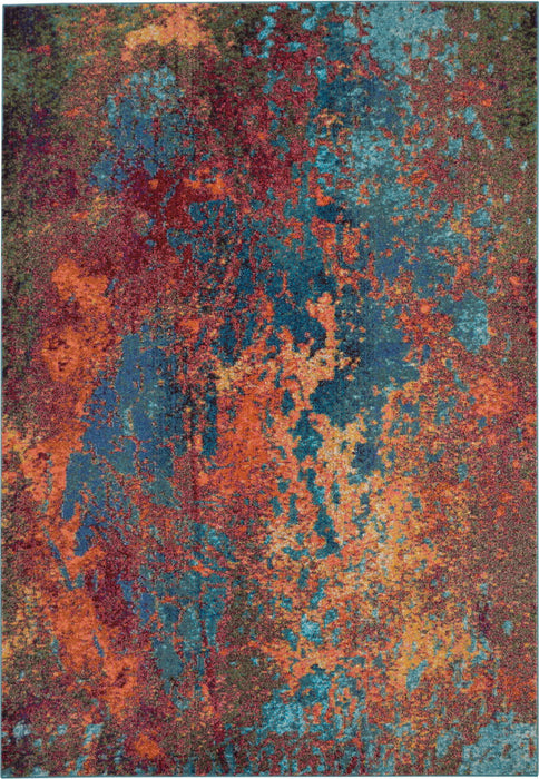 8' X 11' Abstract Power Loom Area Rug - Blue And Orange