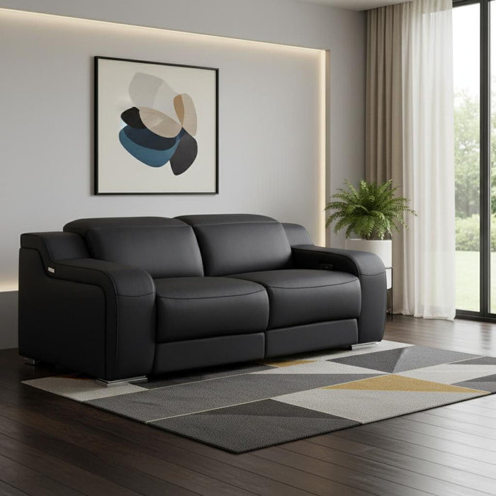 Italian Leather Power Reclining Loveseat (633751) - Black / Silver