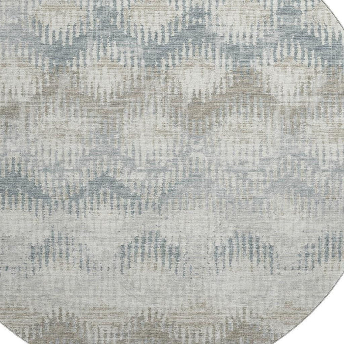 8' Abstract Washable Round Rug With UV Protection - Linen And Ivory