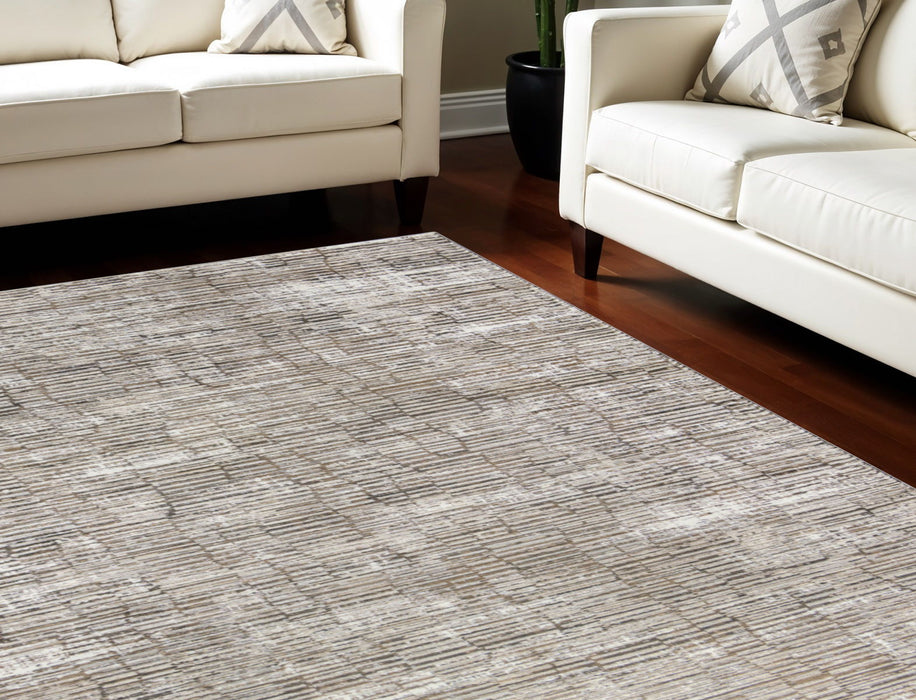 9' X 12' Abstract Non Skid Area Rug - Brown And Ivory