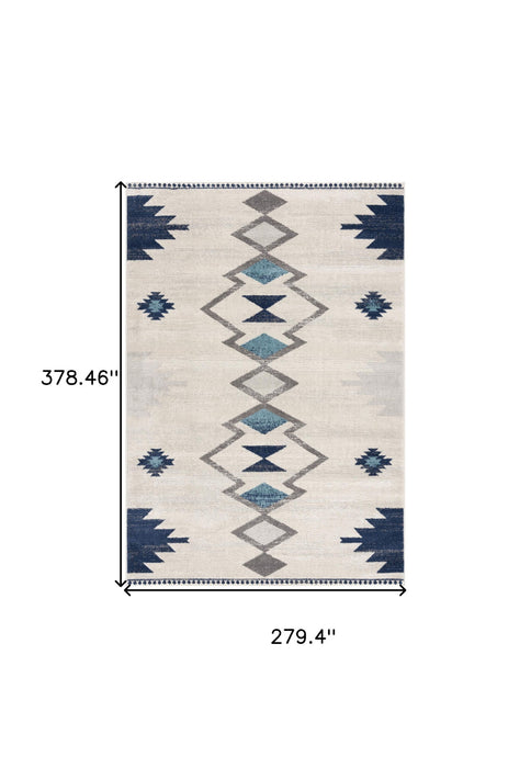 9' x 13' Tribal Pattern Area Rug - Navy And Ivory