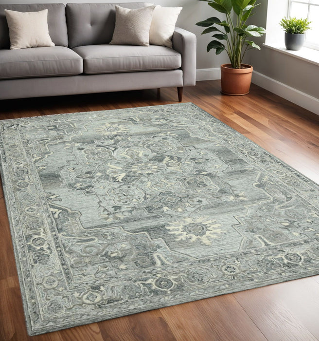 5' X 7' Wool Oriental Hand Tufted Area Rug - Gray