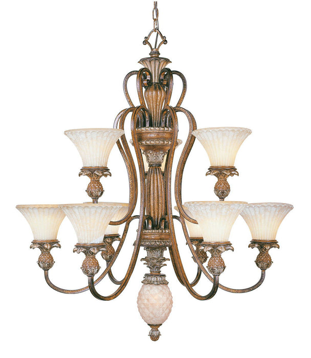 Ten Light Metal Dimmable Chandelier With Shades - Bronze