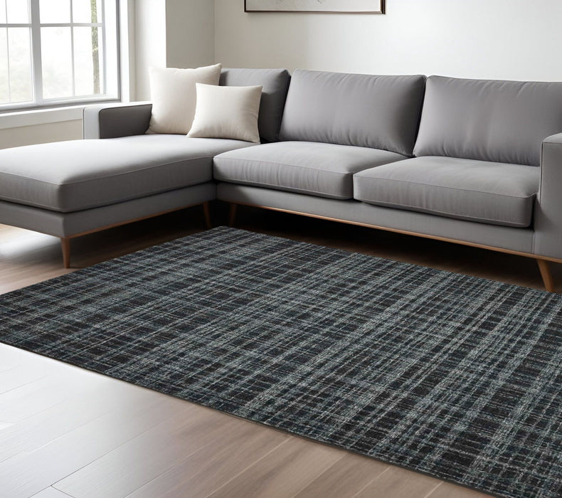 8' X 10' Wool Plaid Hand Tufted Area Rug - Black