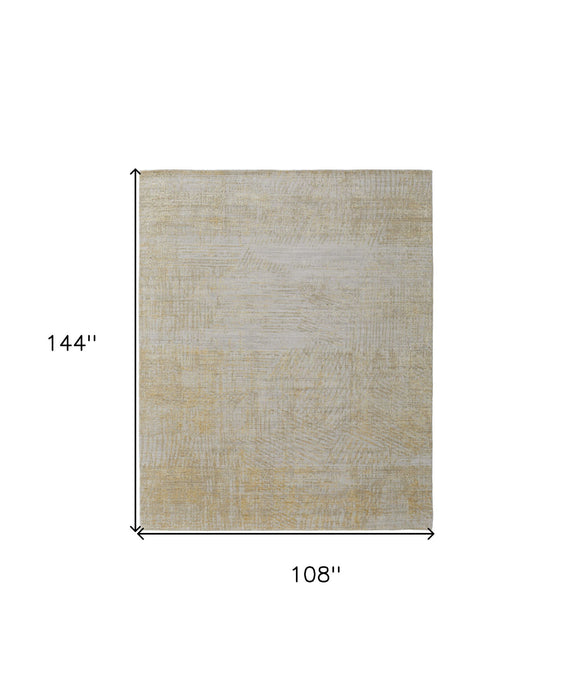 9' x 12' Modern Abstract Hand Woven Wool Blend Area Rug - Yellow And Ivory