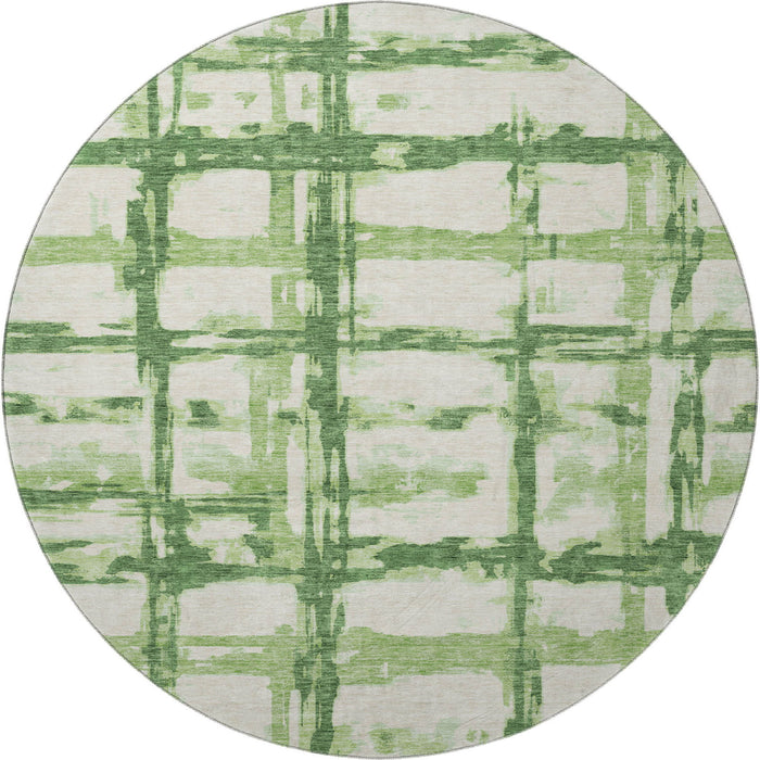 8' Striped Washable Round Rug Polyester With UV Protection - Green And Ivory