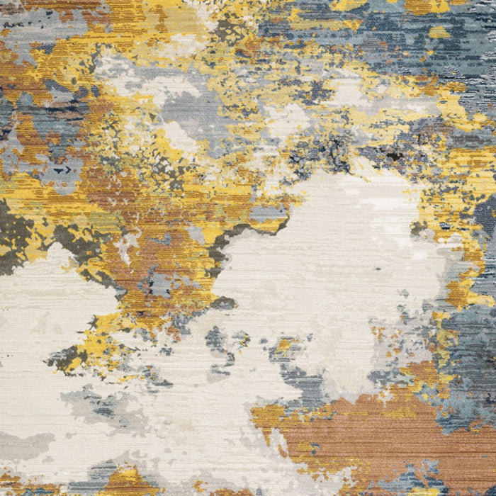 10' x 13' Abstract Power Loom Stain Resistant Area Rug - Yellow Gold Blue Gray Brown And Beige