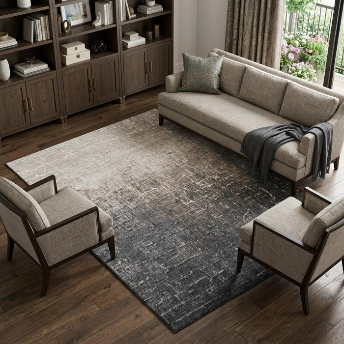 10' X 14' Ombre Washable Area Rug With UV Protection (683363) - Khaki / Gray / Charcoal