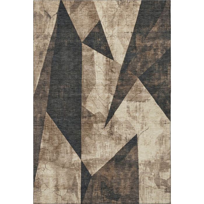 10' X 14' Abstract Geometric Washable Area Rug With UV Protection (705341) - Coffee / Beige