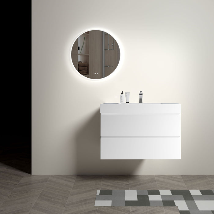 Giga Alice bathroom vanity with large storage, wall-mounted floating design, one-piece sink basin without drain or faucet.