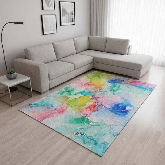 10' X 14' Abstract Washable Area Rug With UV Protection (647458) - Blue / Green / Purple