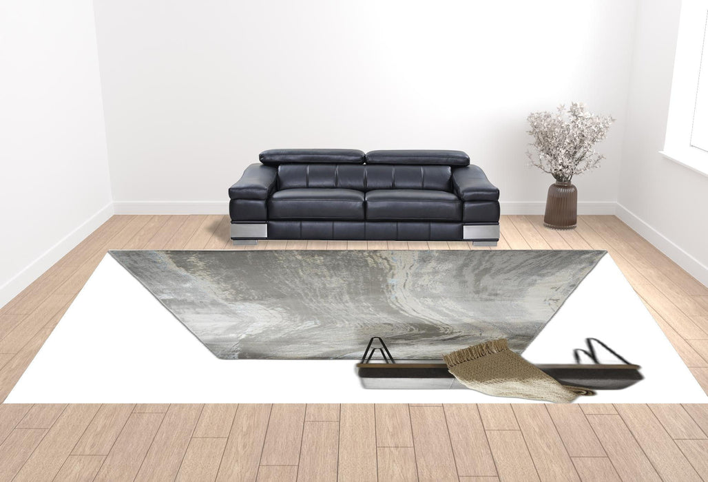 13' x 20' Abstract Rectangle Area Rug - Gray Ivory And Blue