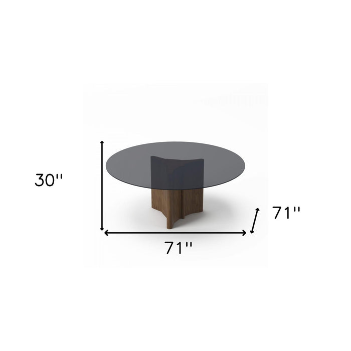 71" Smoky And Rounded Glass And Solid Manufactured Wood Pedestal Base Dining Table - Clear