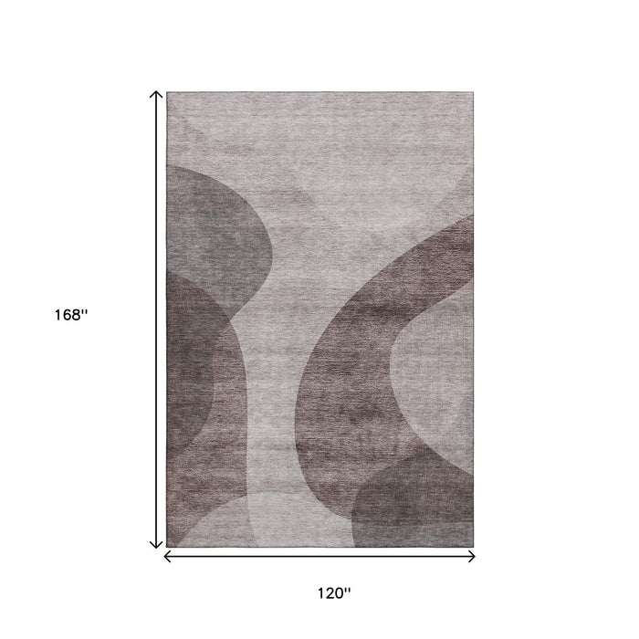 10' X 14' Geometric Washable Area Rug With UV Protection (654844) - Coffee / Taupe