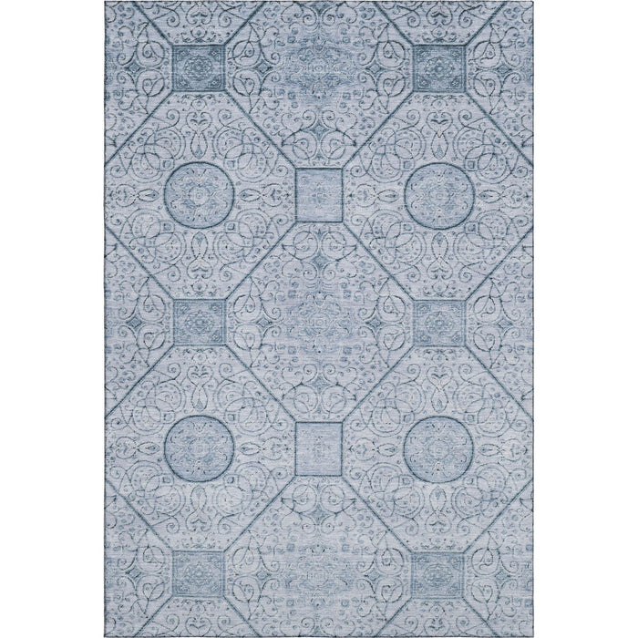 10' X 14' Geometric Washable Area Rug With UV Protection (700035) - Blue / Ivory