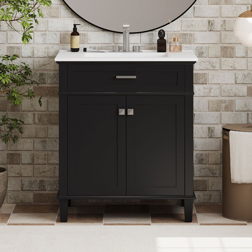 Giga bathroom vanity with ceramic basin, soft-close door, and adjustable shelves, modern design for contemporary bathrooms.