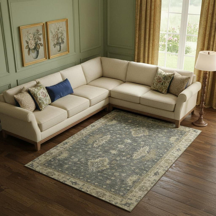 10' X 14' Oriental Washable Area Rug With UV Protection (699728) - Gray / Beige