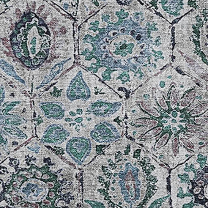 10' X 14' Floral Washable Area Rug With UV Protection (708679) - Teal / Gray / Silver