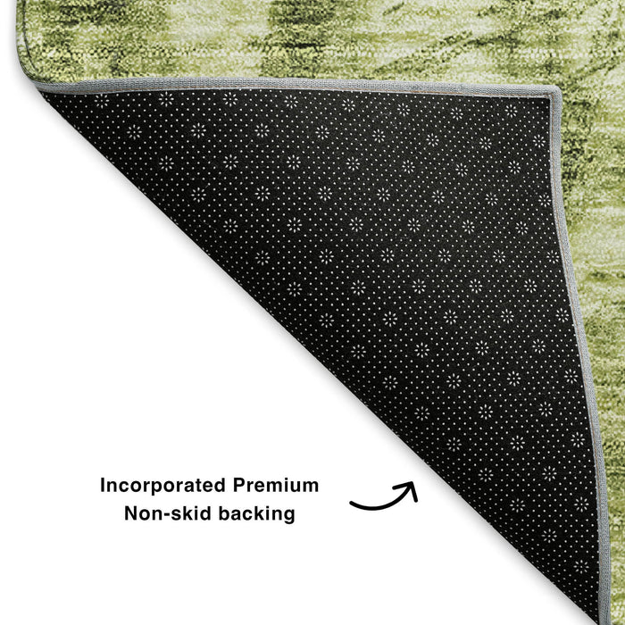 10' X 14' Washable Area Rug With UV Protection (650002) - Olive Green / Ivory