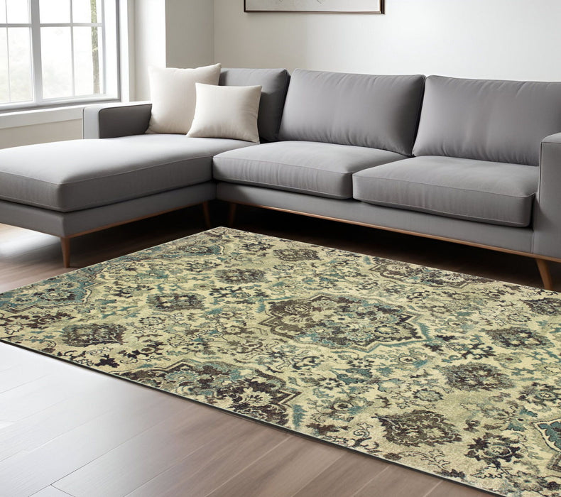 10' X 13' Oriental Area Rug - Ivory / Gray