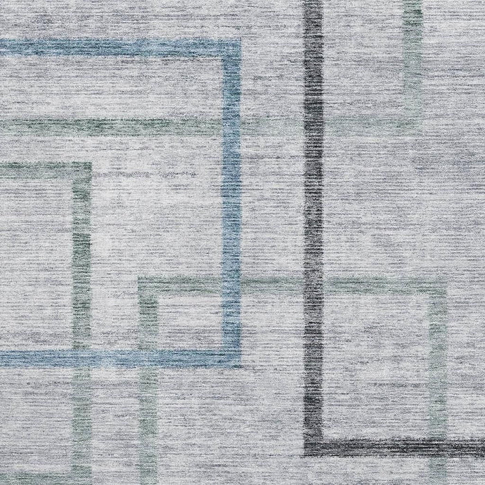 10' X 14' Geometric Washable Area Rug With UV Protection - Gray And Blue