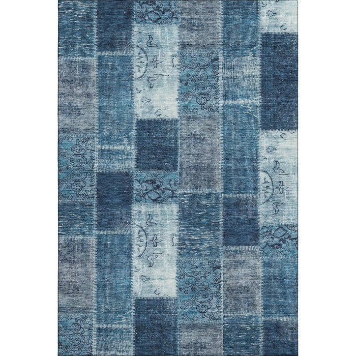 10' X 14' Patchwork Washable Area Rug With UV Protection (652935) - Blue / Ivory