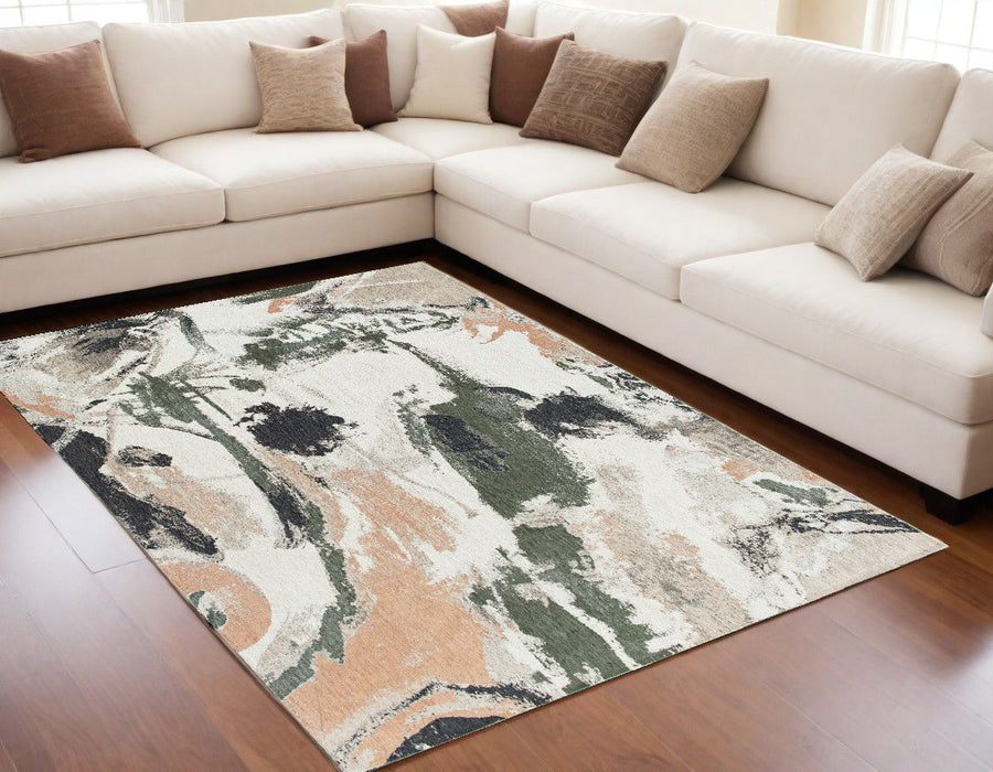 5' x 7' Abstract Non Skid Area Rug - Gray And Orange