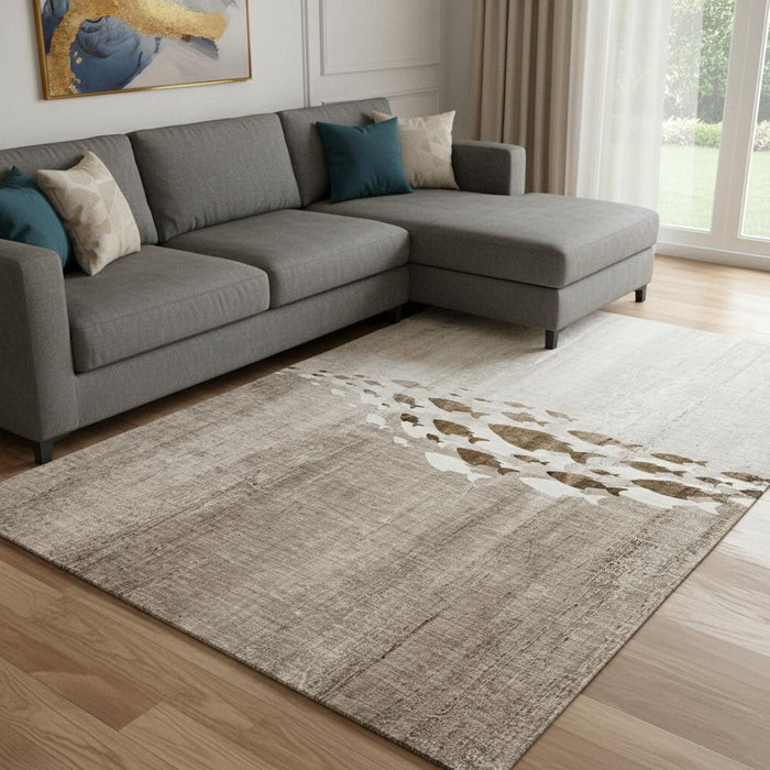 10' X 14' Nautical Washable Area Rug With UV Protection (652797) - Taupe / Ivory