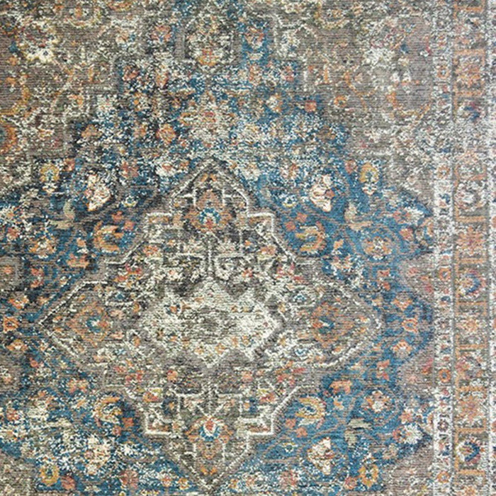 9' x 13' Oriental Distressed Area Rug With Fringe - Blue And Brown