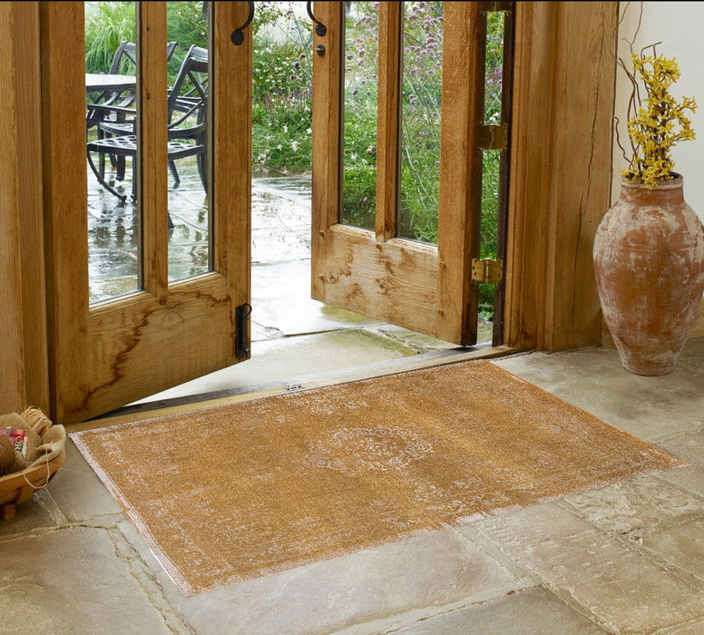 3' x 5' Medallion Non Skid Area Rug - Orange And White