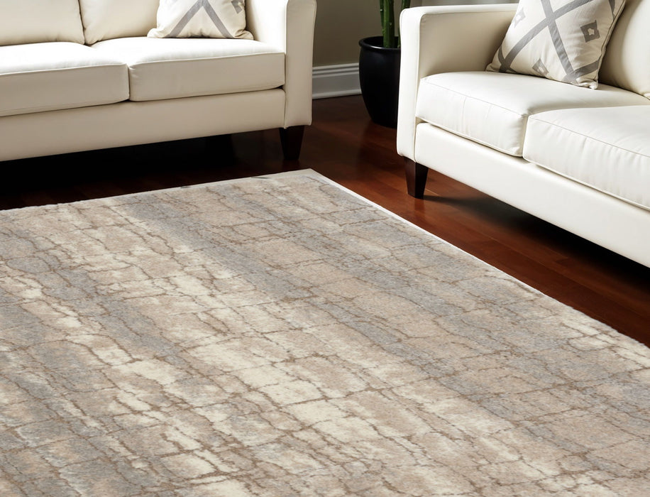 8' X 10' Abstract Shag Area Rug - Beige