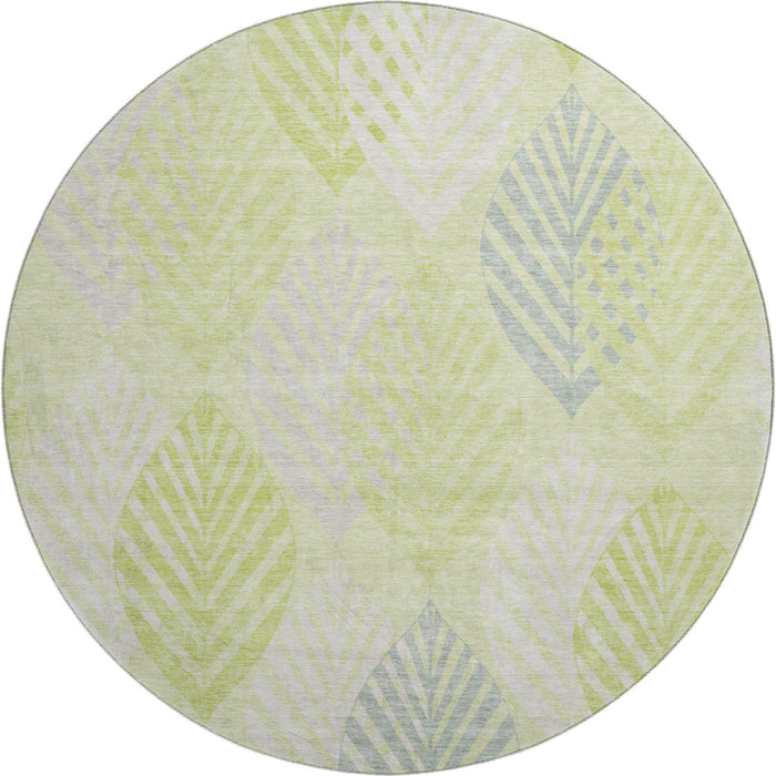 8' Transitional Floral Washable Round Rug With UV Protection - Artichoke Green